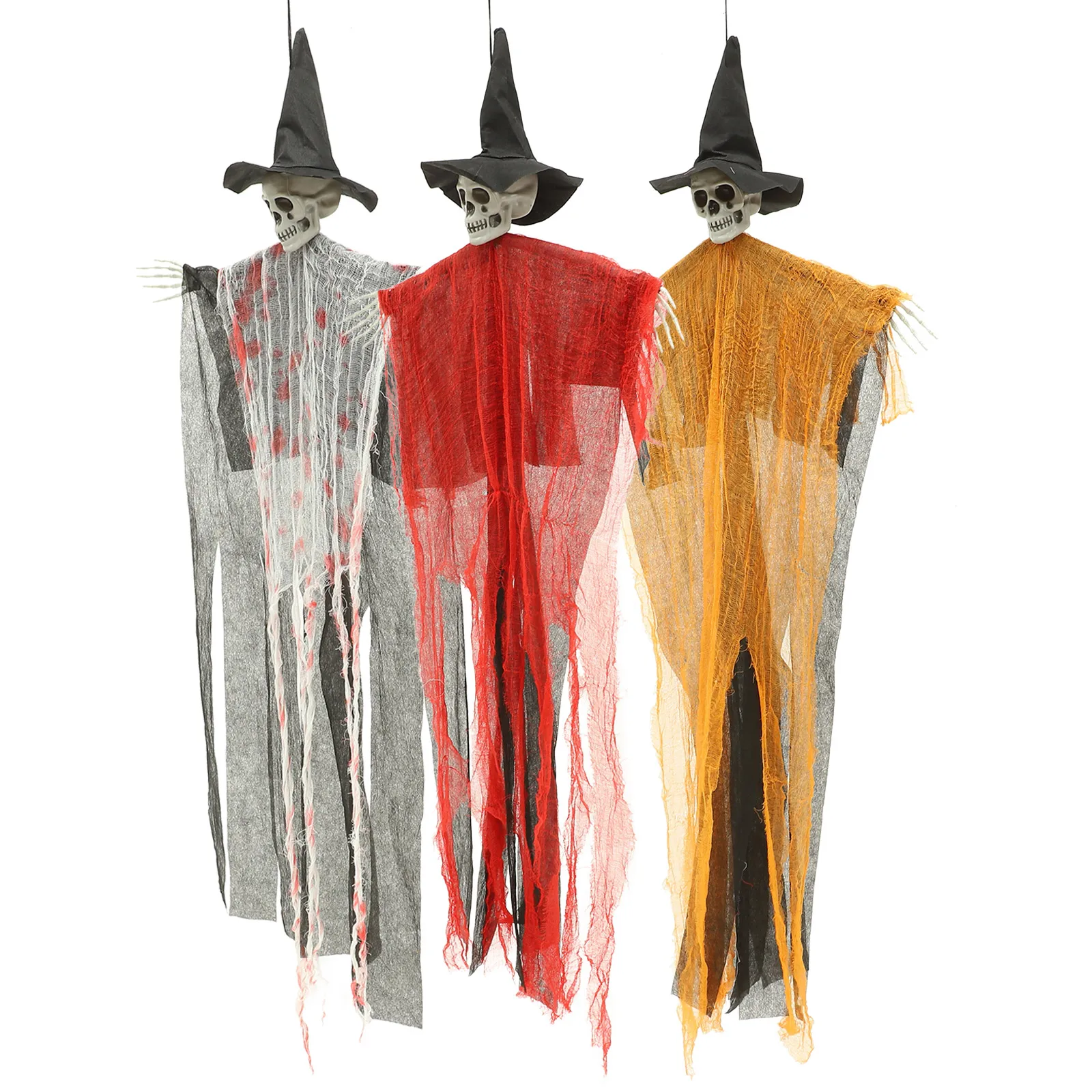 

3 Pcs Ghost Decorations Hooded Skull Gauze Halloween Party Haunted Houses Halloween Scary Props Layout