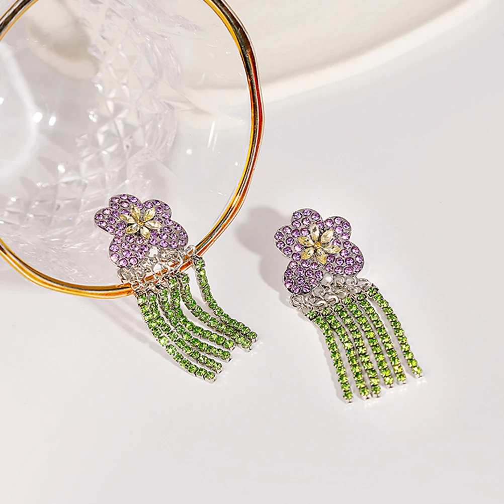 

Flower Tassel Women Rhinestones Crystal Hoop Pearl Stud Green Dangle Rhinestones Earrings Drop Accessories