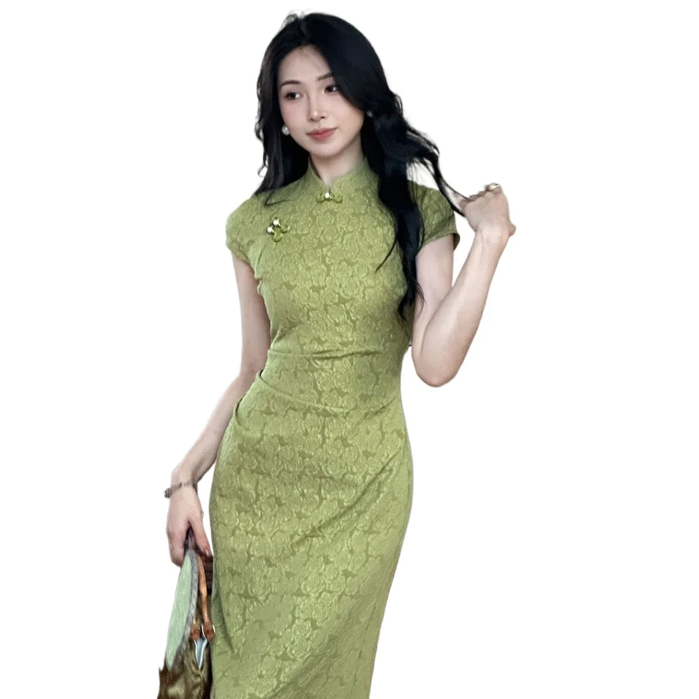 

Rose Jacquard Qipao 2025, New Chinese Slim Fit Dress, Elegant Long Cheongsam Spring Summer Fashion cheongsam New Chinese Young