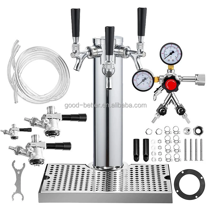 

304 Stainless Steel American Style Triple Tap Beer Tower with Stainless Steel Beer Tap and Drip Tray for Homebrew Kits