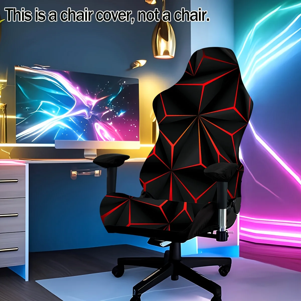 1 Set Gaming-Stuhlbezug mit geometrischem Muster, elastischer Wettkampf-Stuhlbezug, Internet-Gaming-Hallen-Stuhlbezug, Heim- und Bürodekoration