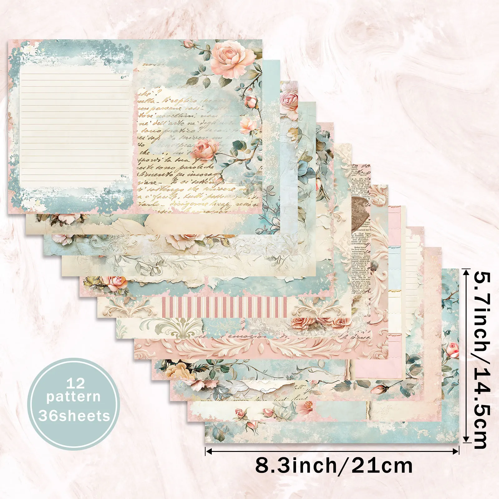 36 ورقة مقاس A5 (إطار ورق رسالة زهرة الإلهة) لقطة ورق رقيق لمذكرات الرصاصة، ومجلة غير المرغوب فيها، وخلفية بطاقة المعايدة