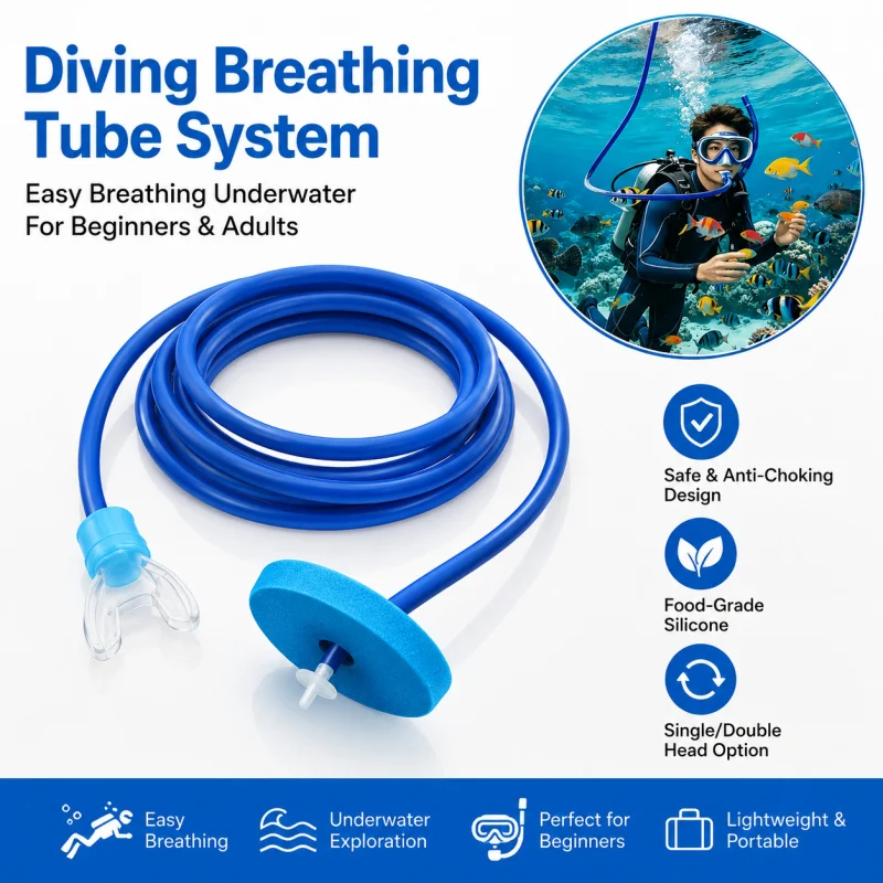Tubo de Respiración Profesional para Buceo, Respirador Subacuático Anti-Asfixia de Una/Doble Cabeza, Suministro de Aire de Silicona para Buceo
