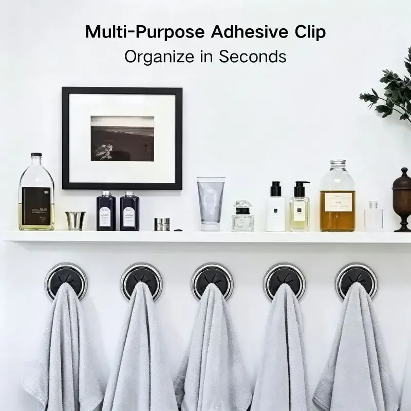 Kit com 3 Clipes Adesivos para Toalhas de Parede – Fixação sem Furos, Suporte Adesivo que Não Danifica para Panos de Prato, Aventais e Acessórios de Banho