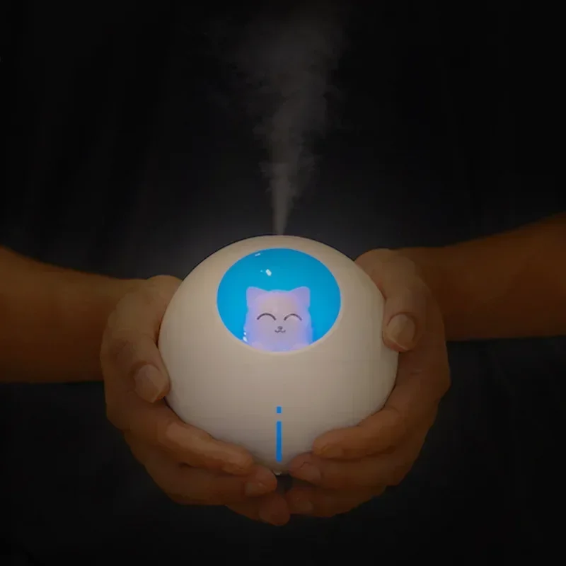 Leuke Planeet Kat Luchtbevochtiger Ultrasoon met Romantische Kleur LED Licht USB Mini Humidificador Diffusor Fogger