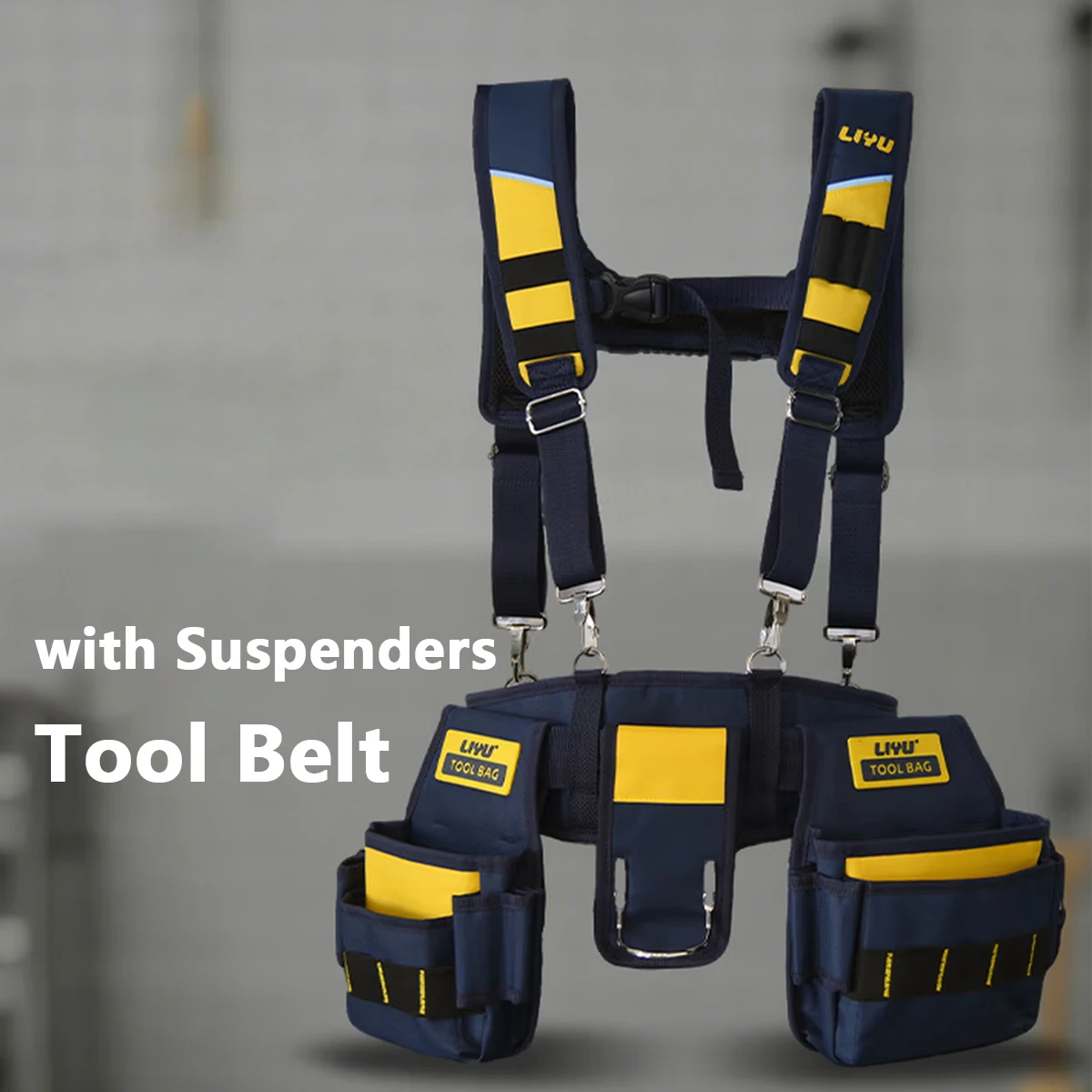 

LIYU Tool Belt with Suspenders, 600D Oxford Waterproof Electrician Tool Pouch, Multi-Pocket Heavy-Duty Waist Bag for Constructio