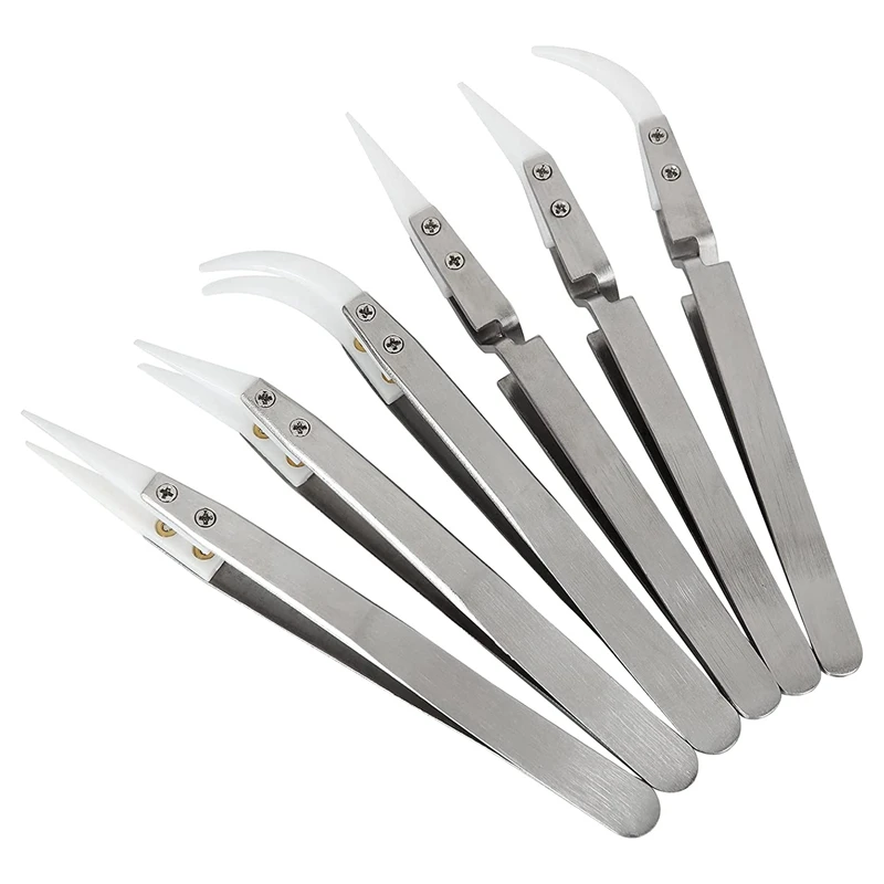 

12 Pcs Precision Ceramic Reverse Solder Tweezers, Non-Conductive, Anti-Magnetic Pointed And Curved Tips Tweezers Set