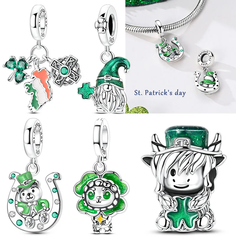 

Ireland Map Charms 925 Sterling Silver St. Patrick's Day Clover Pendant Fit Original Charm Bracelets Women DIY Jewelry Gift