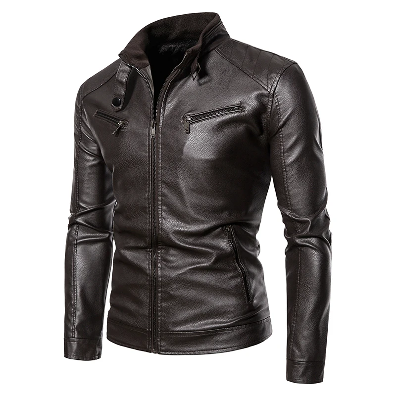 Autumn New Motorcycle Wear Fashionable PU Leather Jacket Men's Four Zipper Pocket Design Men's Clothing  куртка кожанная мужская