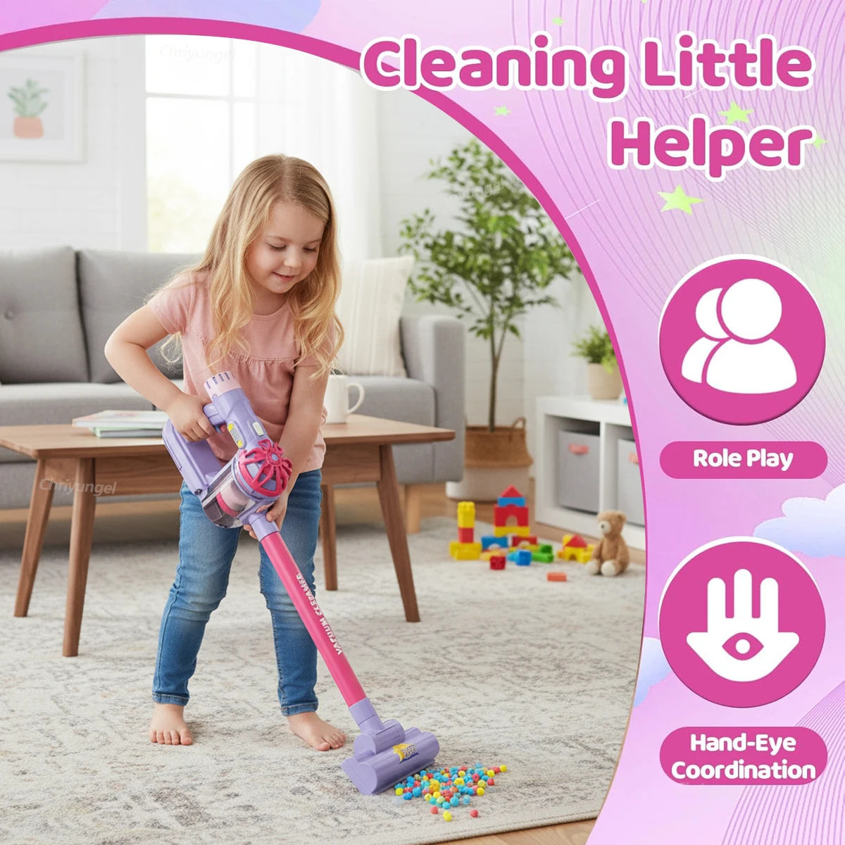 Staubsauger-Spielzeug für Kinder, elektrisch, realistisch, Rollenspiel, Haushaltsreinigung, pädagogisches Geschenk für Kleinkinder, Jungen und Mädchen – Detail 1