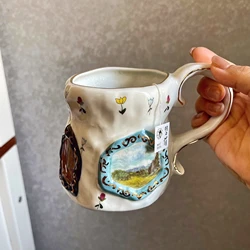 Original Retro Hand-painted Ceramic Mug, Gold Painted Coffee Mugs, Large Capacity Breakfast Milk Cups, Couple Tea Cup Set Gift