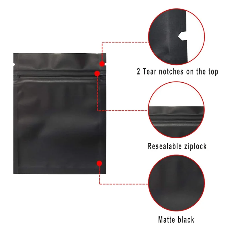 

ABWP-300 Pack Smell Proof Bags - 3 X 4 Inch Resealable Mylar Bags Foil Pouch Bag Flat Zipper Closure Bag Matte Black