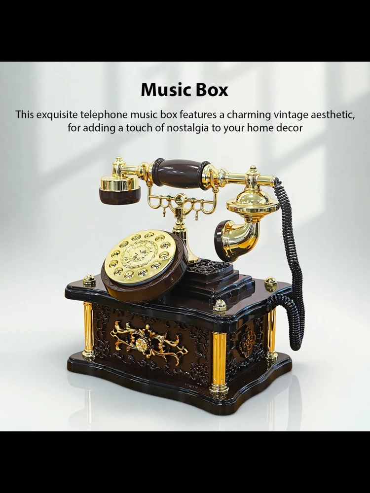 Boîte à musique en bois en forme de téléphone, ancienne boîte à musique nostalgique Vintage, ornements pour cadeaux d'anniversaire et de vacances
