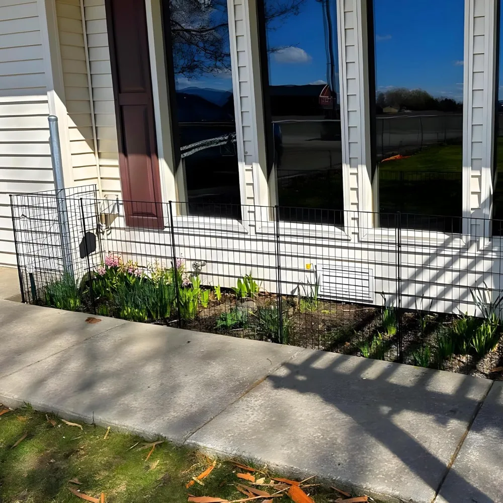 12 لوحة سياج حديقة مزخرف للفناء، 32 بوصة (ارتفاع) × 28 قدم (طول) مع قفل البوابة سياج خارجي حاجز حيوانات سياج Rustp #6