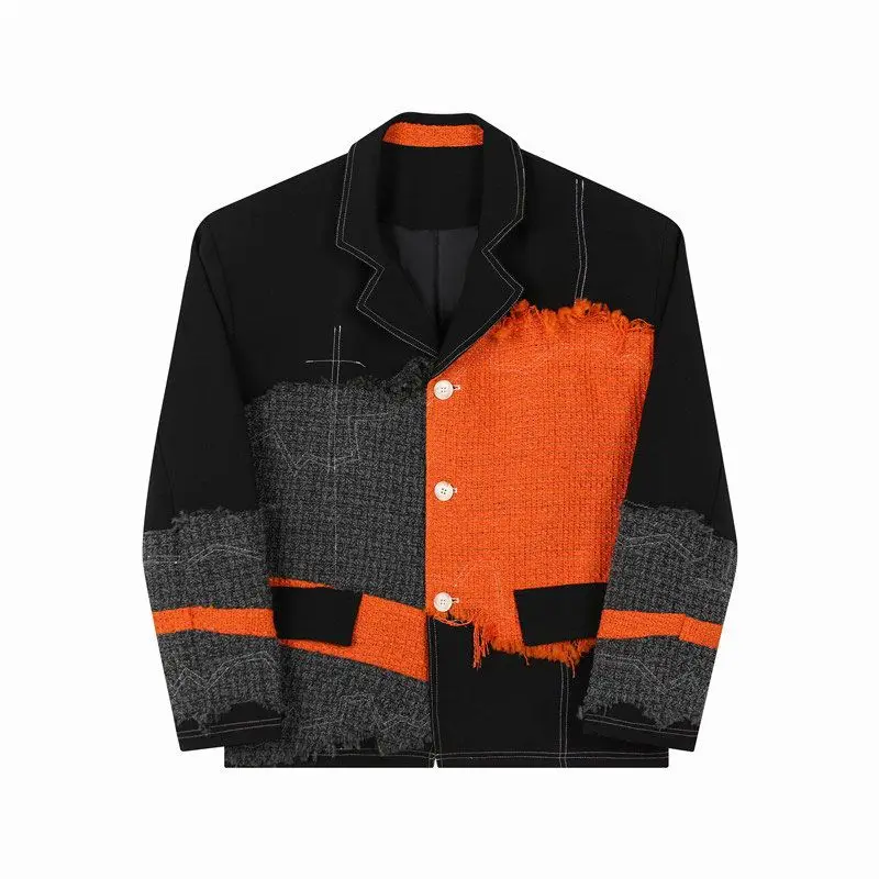 3-D3  Designer ins catwalk wool stitching contrast color suit jacket men's wool mateesign sense fried street handsome suit