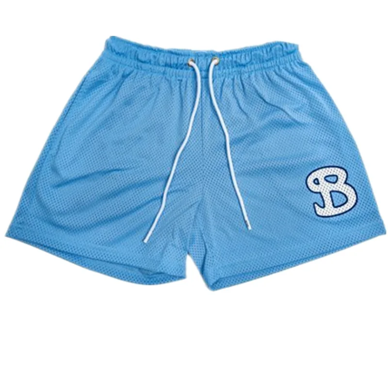 Celana Pendek Basket Pria Celana Pendek Olahraga Baru Celana Tiga Perempat Jaring Tali Peregangan Cepat Kering Pria Celana Mata Jaring Besar