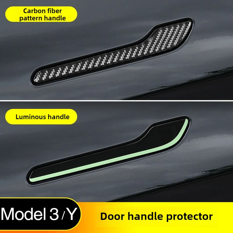 Car Decoration Tesla Model 3/Y Special Door Handle Scratch-proof Patch Carbon Fiber Luminous Sticker Modified Accessories