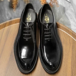 2024 Hanmce Oxford Shoes Fashion Genuine Leather Breathable Oxfords Patent Leather Shoes For Men