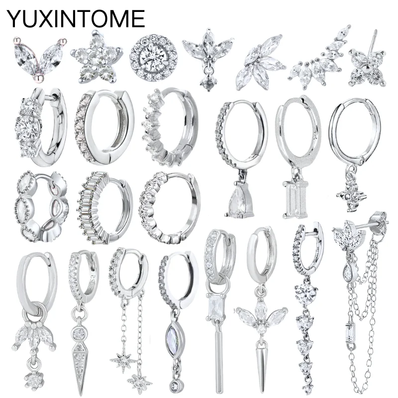 925 Sterling Silver Ear Needle Fashion Hoop Earrings White Crystal Luksusowe srebrne kolczyki damskie Biżuteria ślubna dla kobiet Prezent