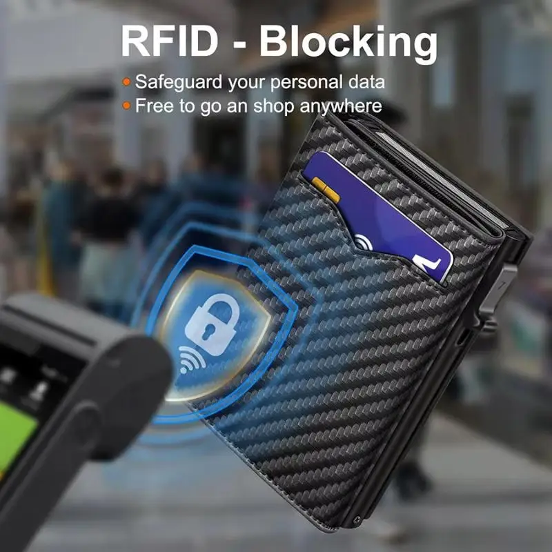 RFID Blocking Men Slim Wallet Card Holder with Clear ID Window Cash Pocket Lightweight Business Purse Gift for Him