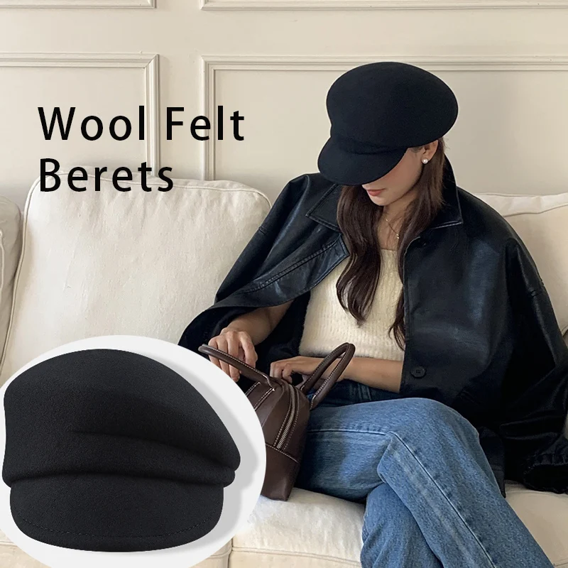オーストラリア産ウールのピークベレー帽、レトロで女性らしい帽子、ヴィンテージ乗馬スタイルの冬用帽子、スリム効果のあるフェドーラ帽