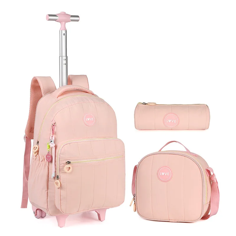 Children Wheeled Backpack for Girls Teenagers Travel Trolley School Bag Set With Lunch Bag Students Backpack Rolling Luggage