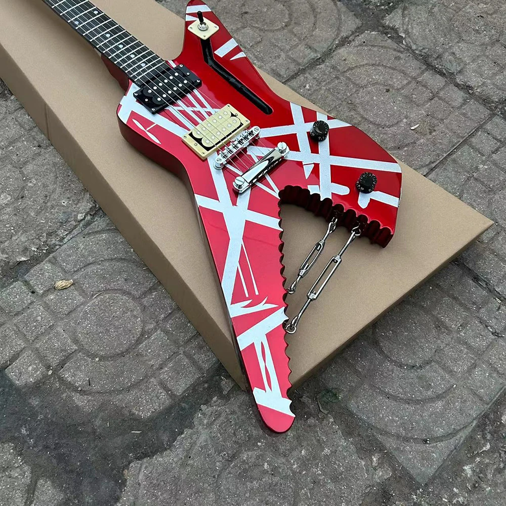 

Van Ha len handmade traditional guitar, serrated body, double chain, body, headstock all with lines, in stock，Fast delivery