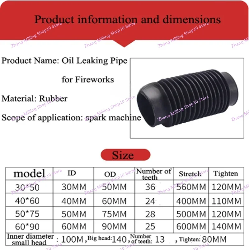 Machinery Black Rubber Flexibility Corrugated Sleeve Bellows Inner Diameter 30mm 40mm 50mm 70mm 80mm 1PC