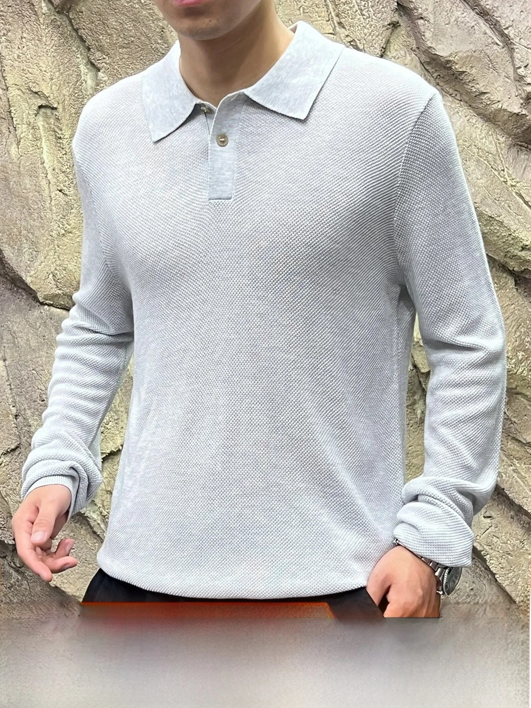 Italian Style Pineapple Pattern Knitted  Shirt Men's Collared Long Sleeve Cashmere Silk Blend Autumn Winter Fashion Top