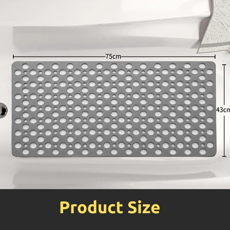 Shower Mat Machine Washable Bathtub Mat Non Slip Mat Non Slip With Suction Cups And Drain Holes, 30X17 In (75X43 Cm)