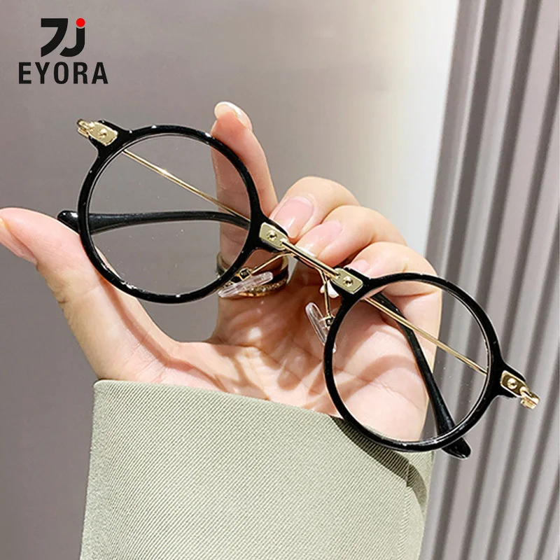 

EYORA Currents Round Retro Small Frame Reading Glasses Anti Blue Light Myopia Eyewear Photochromic Prescription Eyeglasses Lens