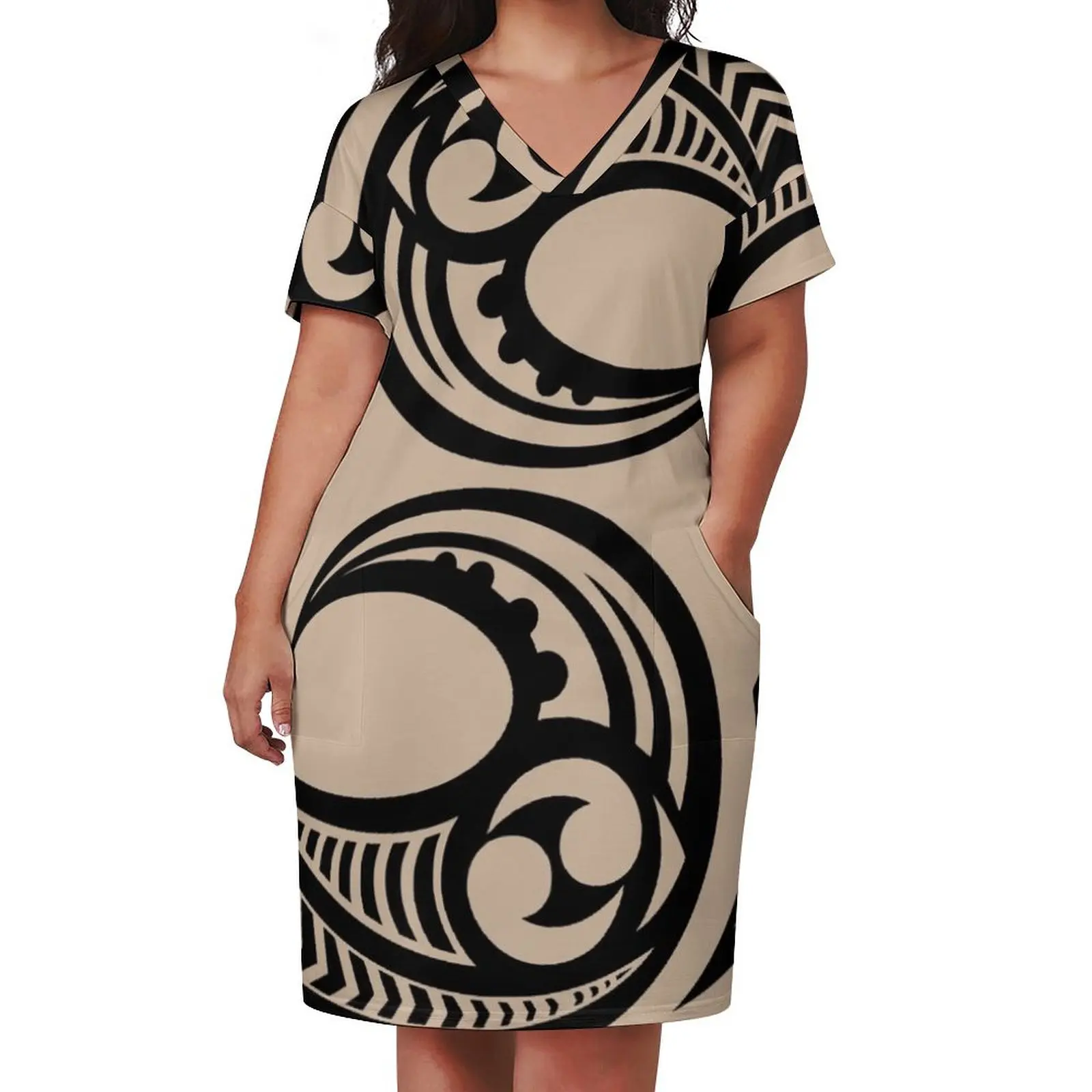 Maori Carving, Koru spiral design Loose Pocket Dress Women