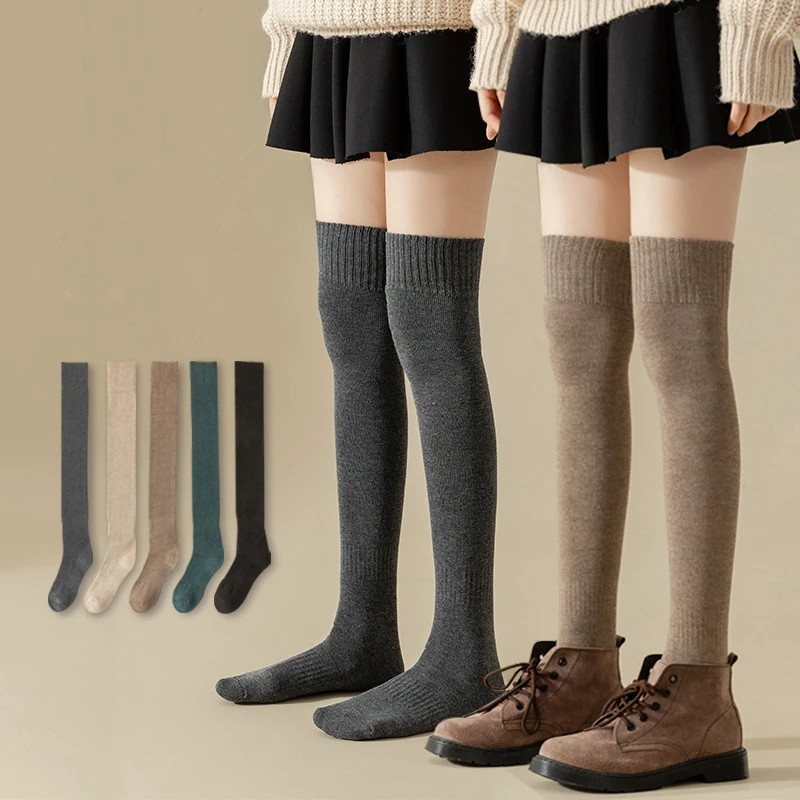 

Winter Thicken Warm Long Socks Women Thigh High Socks Solid Color Female Thermal Stockings Knee-Length Calf Socking