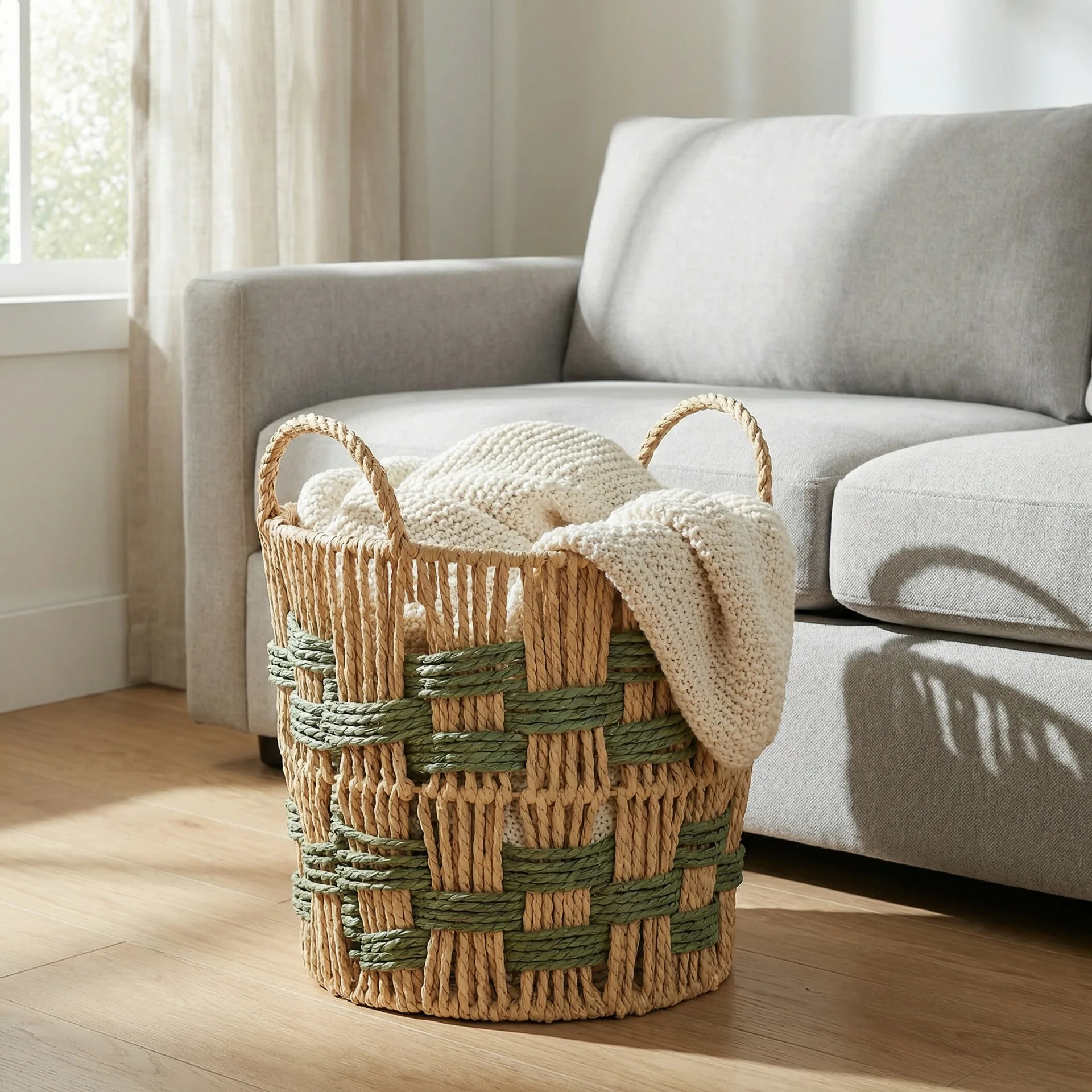 

Круглая плетеная корзина ручной работы из бумажной веревки, контейнер для хранения в деревенском стиле, органайзер для одежды и книг, настольный контейнер для мелочей, декор для дома