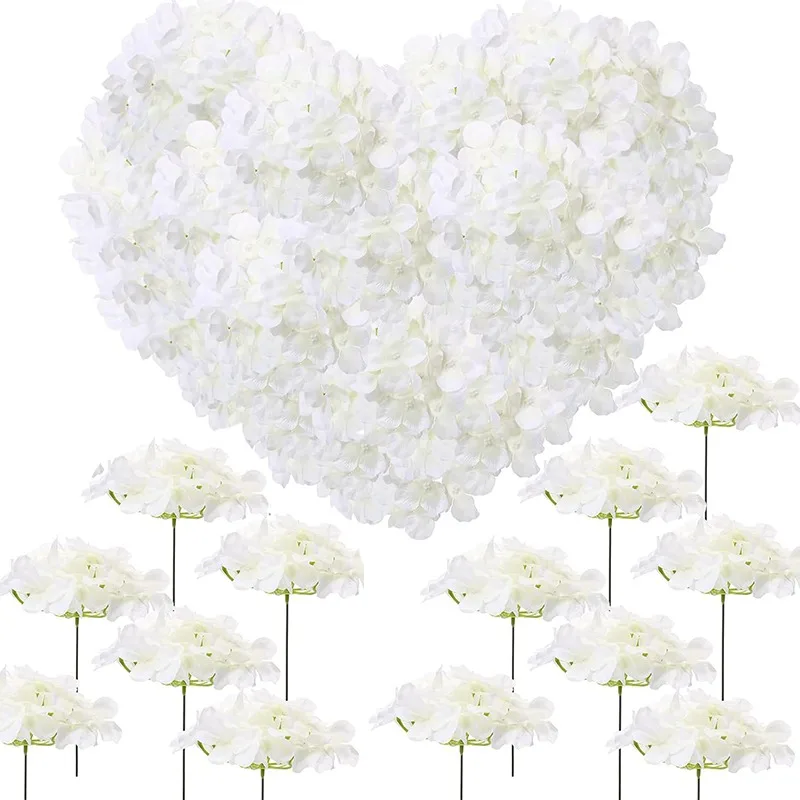 100 Pcs Hydrangea Artificial Flowers Silk Hydrangeas Flower Heads with Stems Fake Hydrangea Bouquet for Wedding DIY Floral Decor