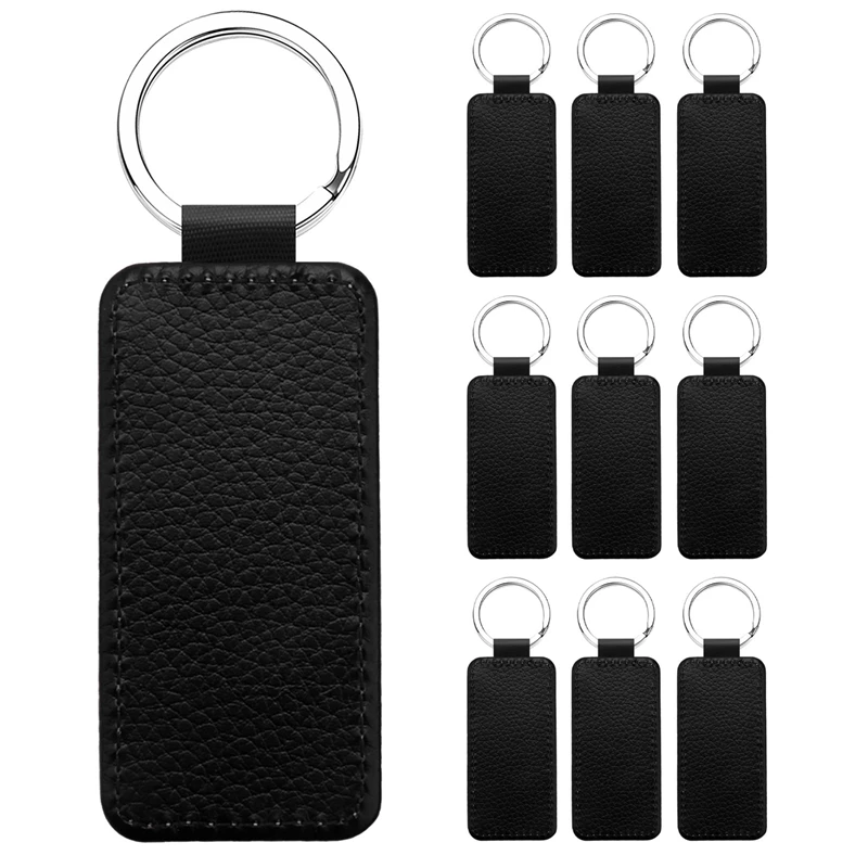 10Pcs Leather Keychain Blank Rectangle MDF Keychain Sublimation Heat Transfer Keychain Kit Jewelry Making