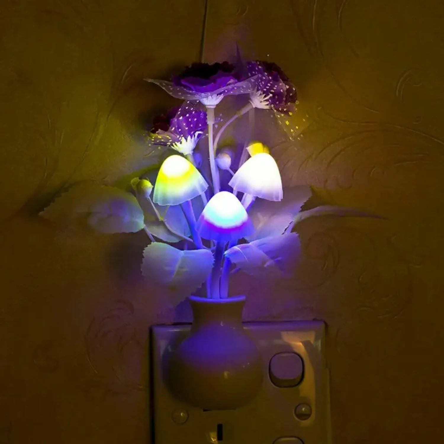 Stunning Colorful Beautiful Smart Sensor LED Night Light Wall Lamp for Bedroom Decor - Gorgeous Mushroom Flower Design - Functio