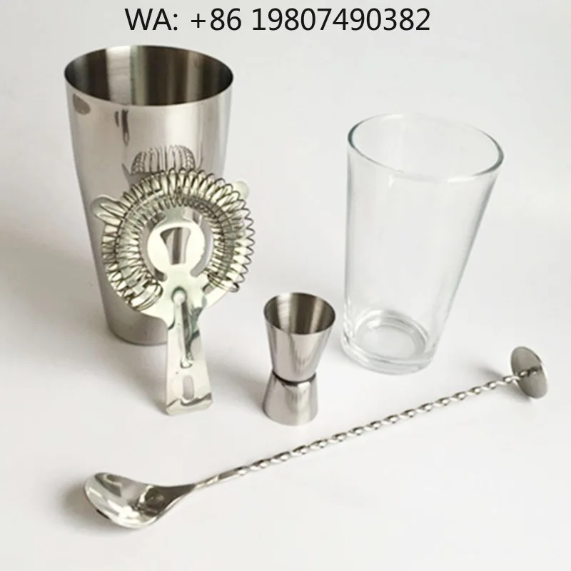 5-Piece Mirror Polished Boston Shaker Kit, Eco Friendly Stainless Steel Bartender Tools, Minimalist Modern Home Bar Mixing Suppl