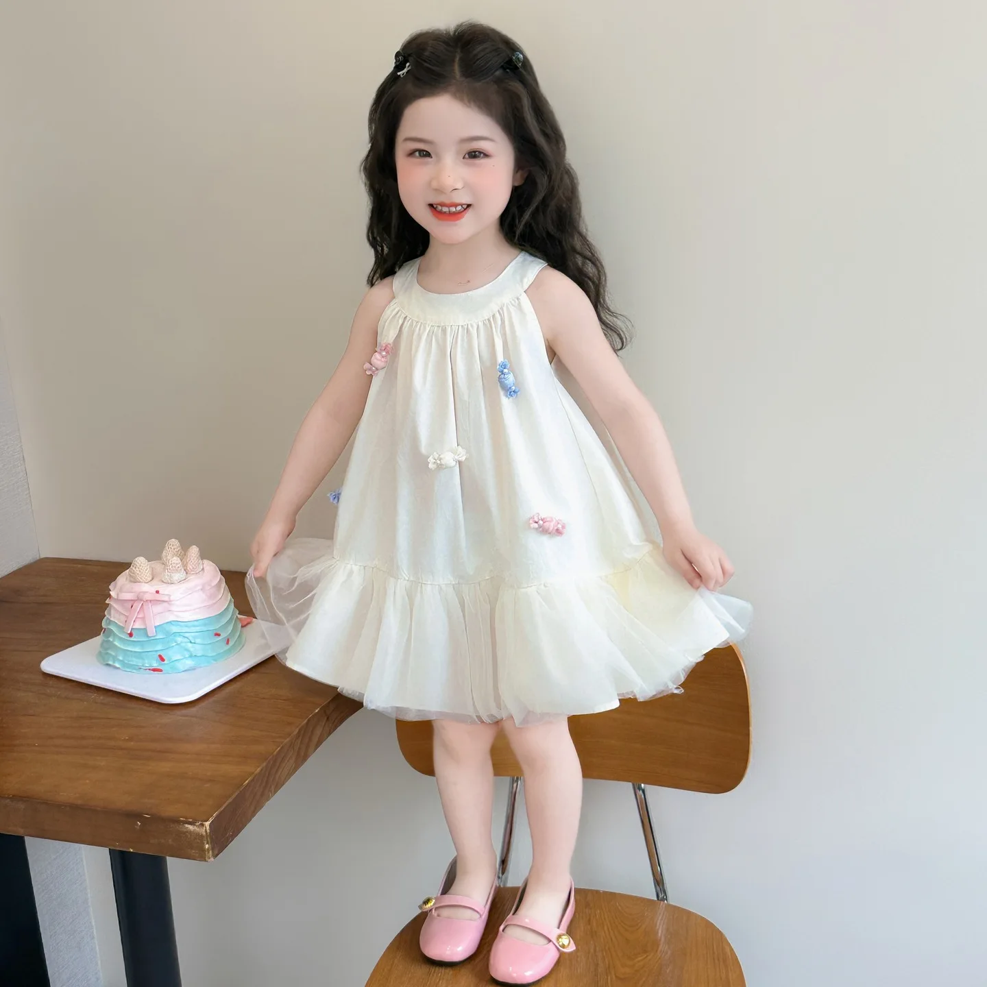 Girls' Summer Elegant Princess Skirt 2026 New Children's Sleeveless Hanging Neck Dress for Baby Girls Super Beautiful Skirt