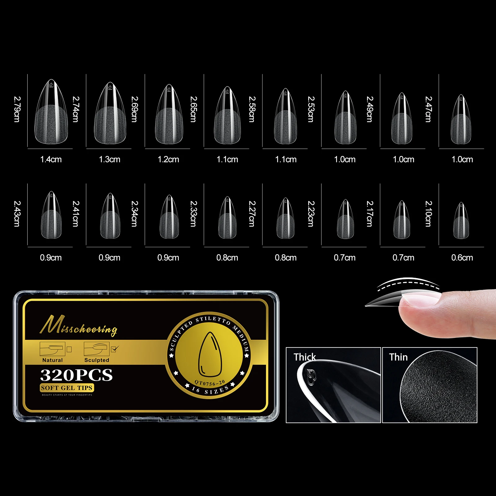 S-2XL Glänzende falsche Nagelspitzen, geformtes weiches Gel, Mandelsarg, Stiletto, vollständige Abdeckung, zum Aufdrücken der Nägel, künstliche DIY-Verlängerungsversorgung – Detail 25