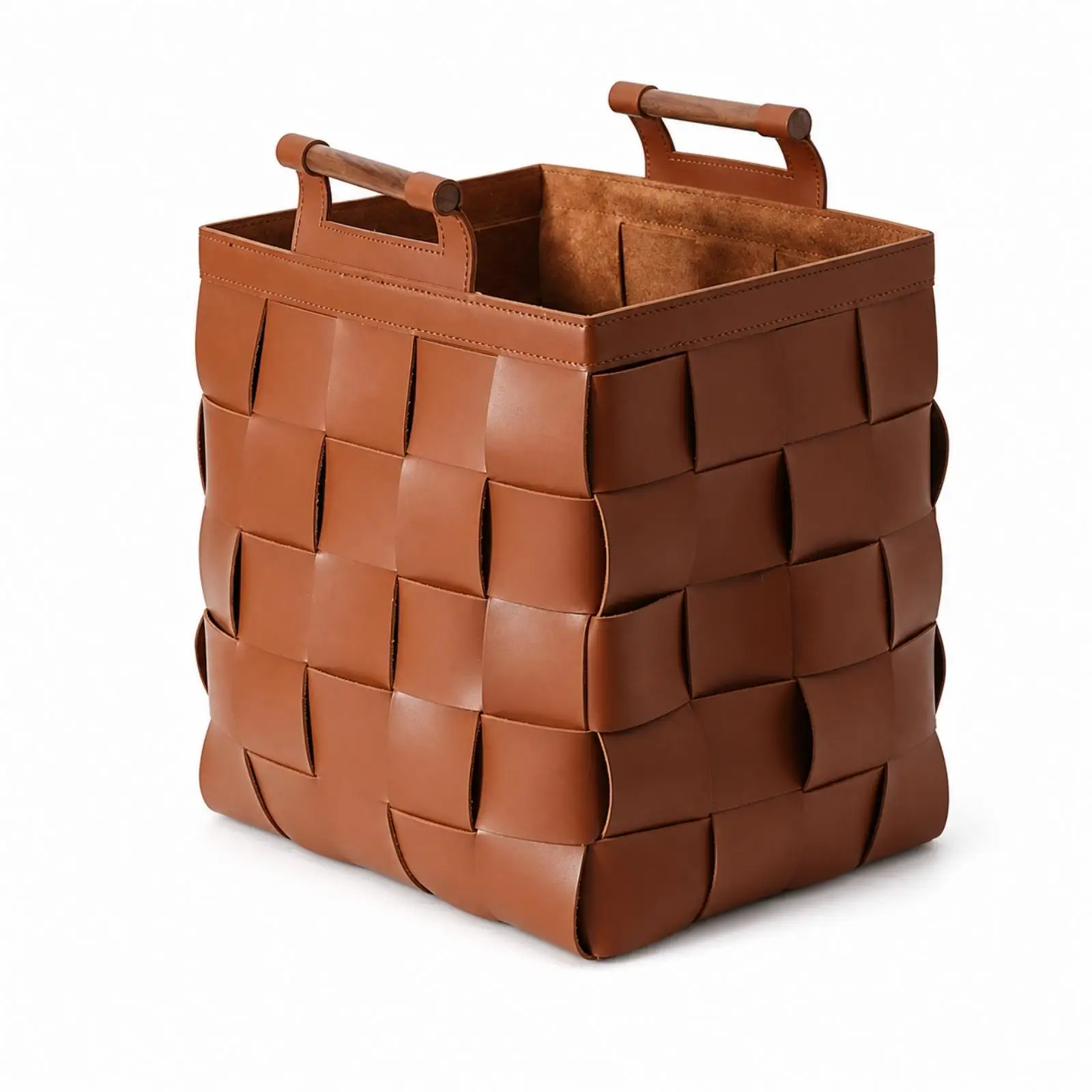 Storage Basket with Wooden Handles Structured Woven Basket with Wooden Handles