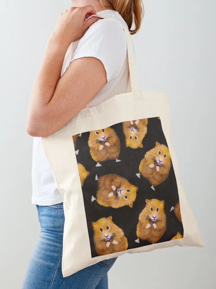 Hamsters: Cute: Random Pattern on Black, Hamster Art, Drawing Tote Bag great bag shopping trolley bag Canvas Tote