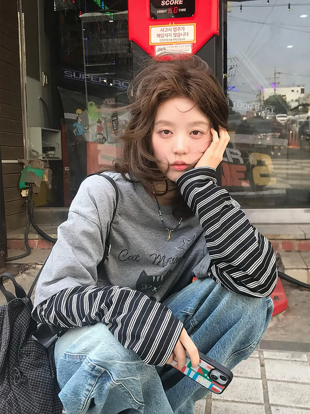 Women's Fake Two Pieces Patchwork T-shirt Harajuku Y2k Tee Top 90s Aesthetic Vintage Korean Long Sleeve T-shirts 2000s Clothes