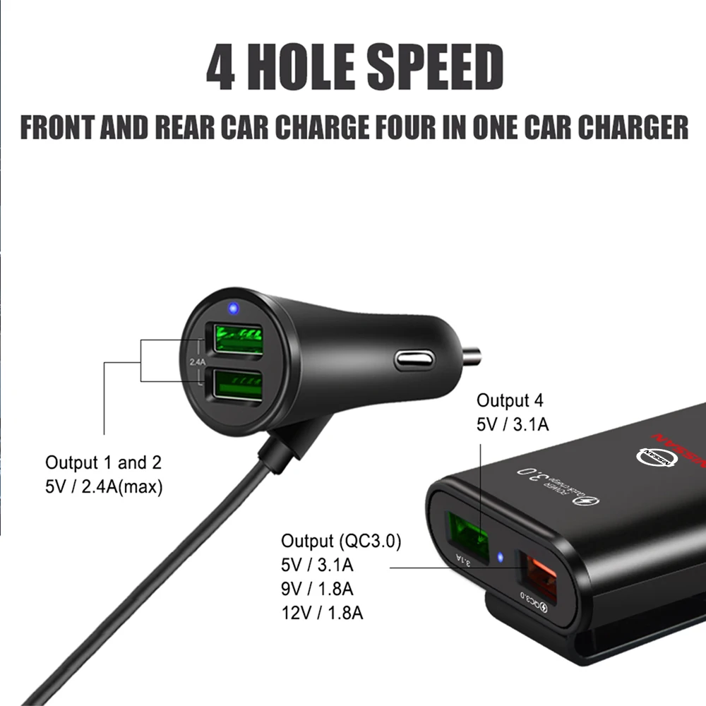 Car Charger Fast Charging QC3.0 USB Mobile Phone Charger Adapter For Nissan Micra Patrol Livina Note Qashqai Sunny Ariya Nismo