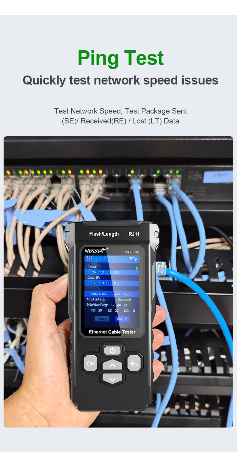 NOYAFA NF 8506 Multifunktions-Ethernet-Kabeltester IP-Scan Ping Poe Test Draht Kontinuitätstest RJ45 RJ11 Netzwerkkabel-Tracker – Detail 9