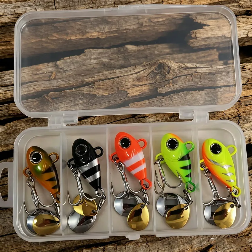 

5pcs/box Metal Spoon Lures With Dual Bright Spoons Freshwater Saltwater Fishing Fishing Lure Vibrating Lure Durable Fishing Gear
