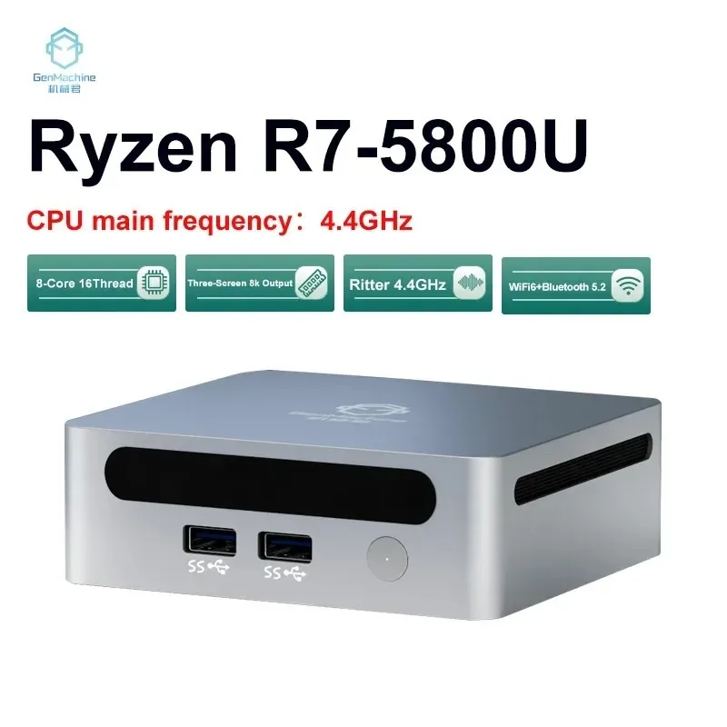 

Мини-ПК GenMachine AMD Ryzen 7 5800U с Windows 11, DDR4 16/32 ГБ, SSD 256/512 ГБ, WIFI6 RTL8852, BT5.2, для офиса и игр