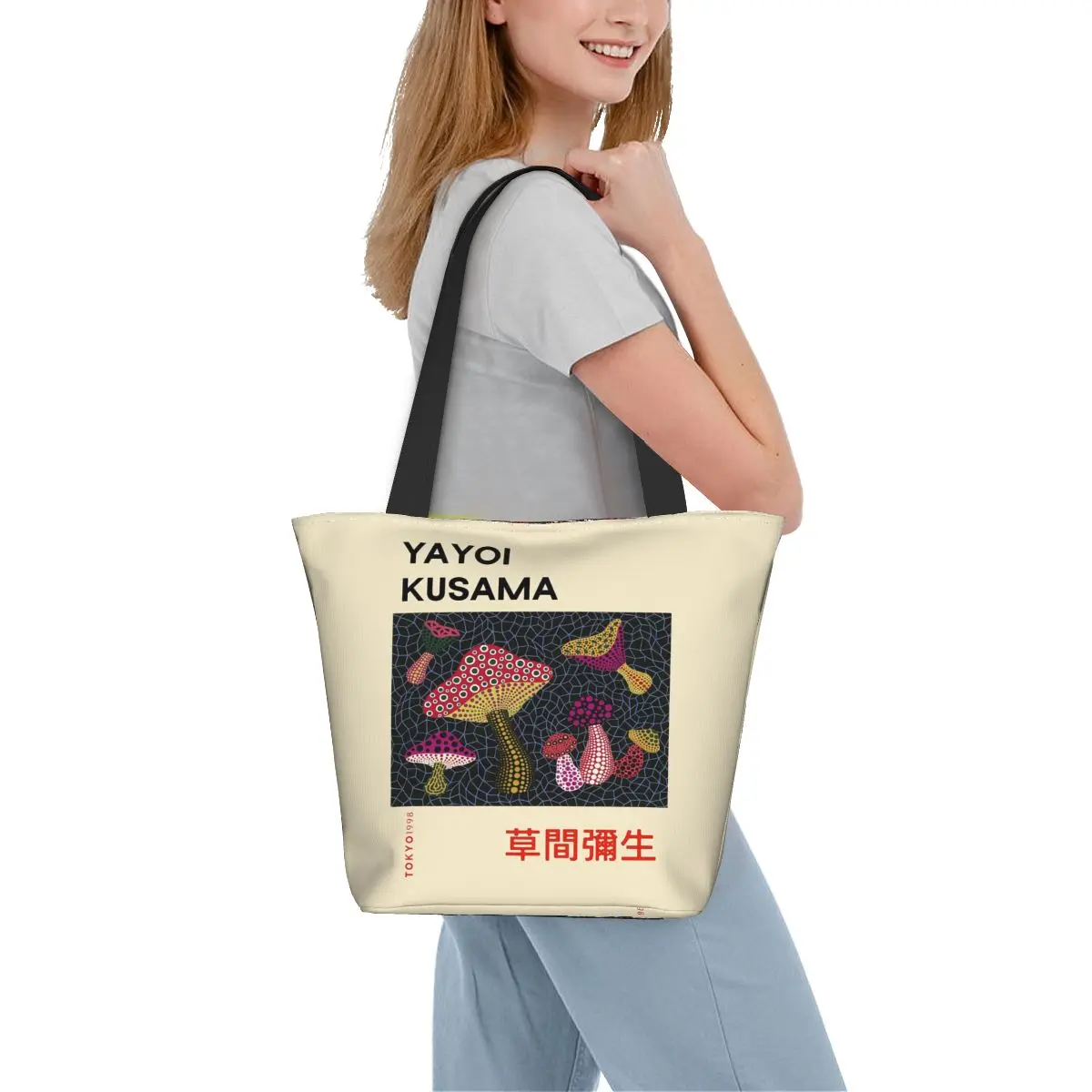 Aangepaste Yayoi Kusama Paddestoel Esthetische Canvas Boodschappentas Vrouwen Recycling Kruidenier Shopper Tote Bags