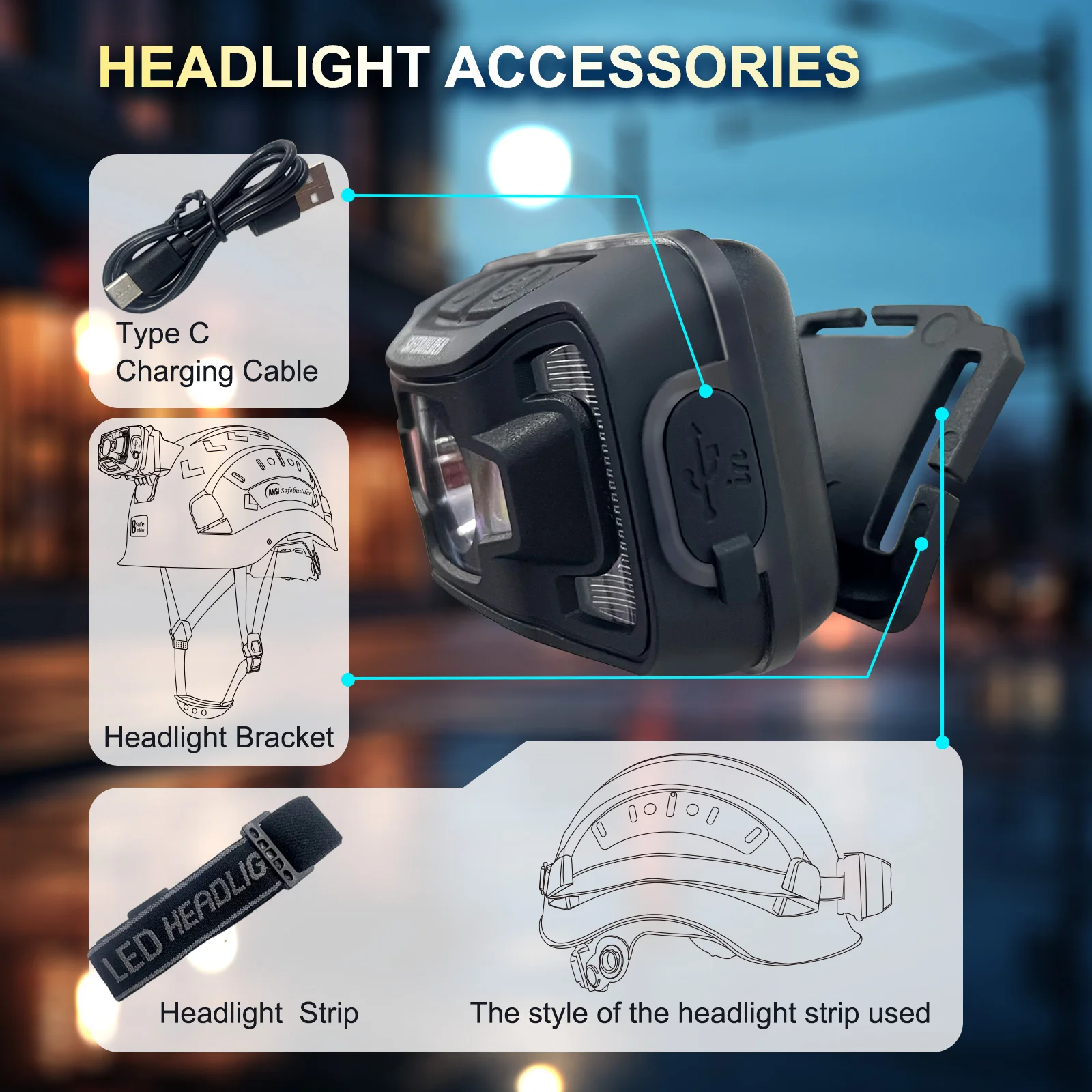 LED Headlamp Safety Helmet Headlight 2 In 1 XPE+COB Light Construction Engineering Rescue Work Cap Headlight USB Rechargeable