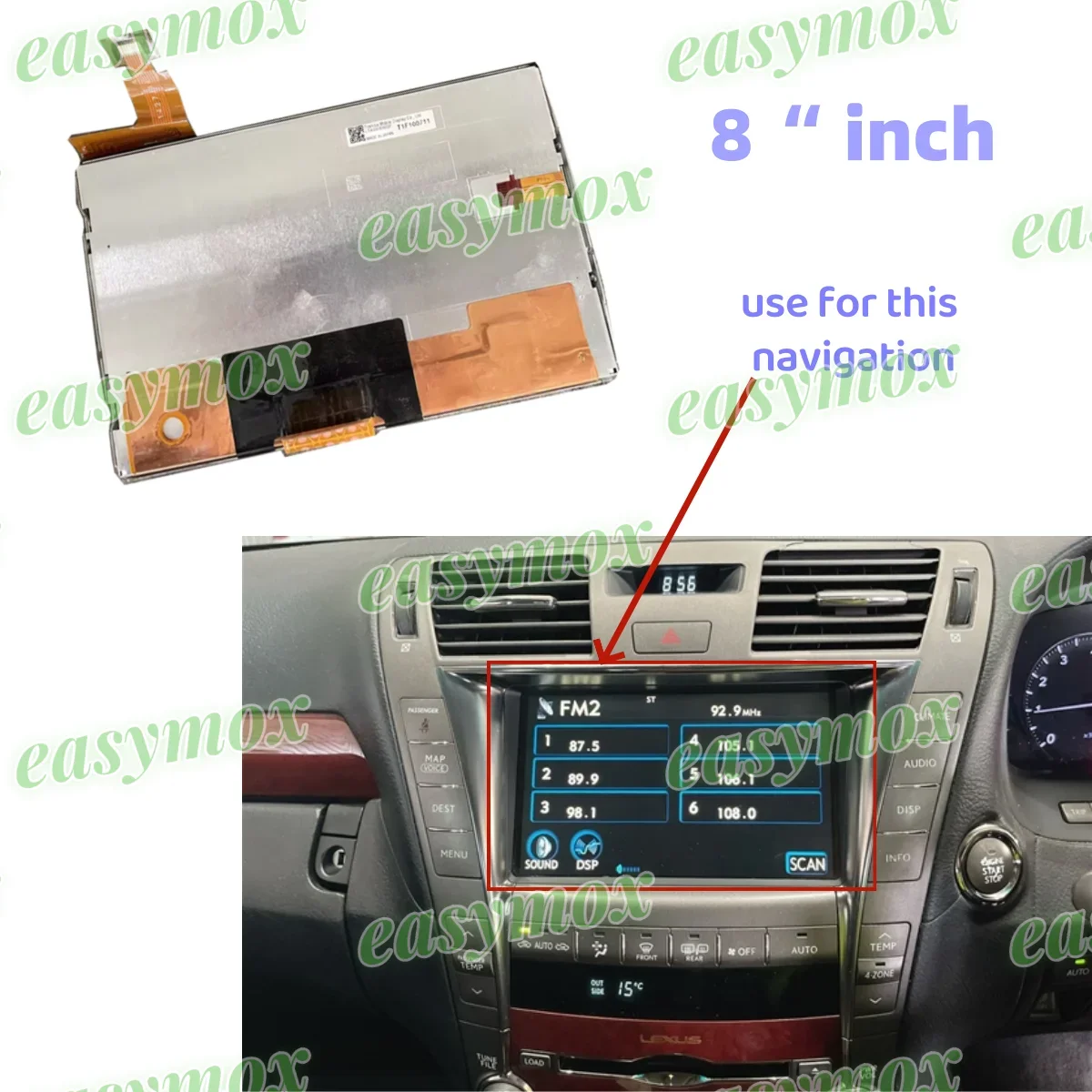 

8" LCD Display For 2010-2012 Lexus LS460 Center Console Heads-up Navigation Radio Screen Repair LTA080B922F 2011